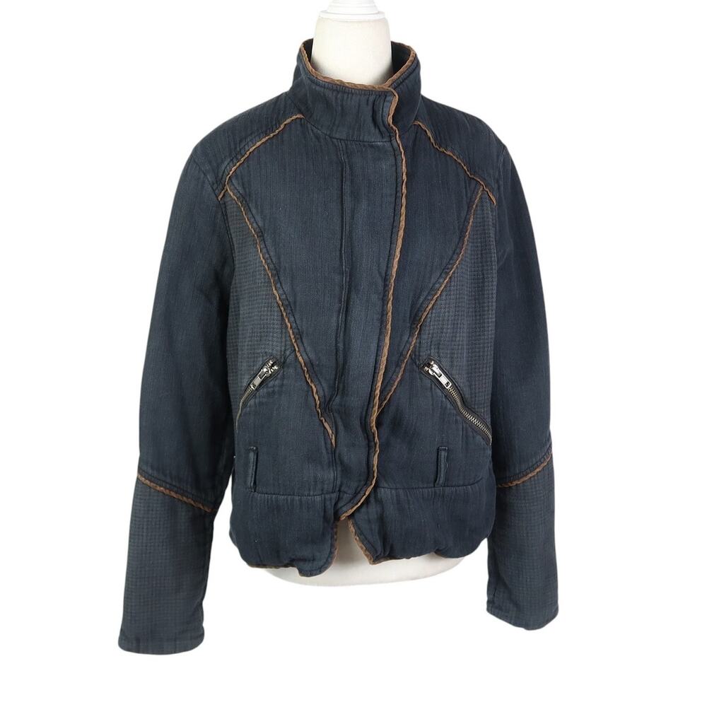 Free People Navy Blue Double Cloth Twill Moto Jacket M